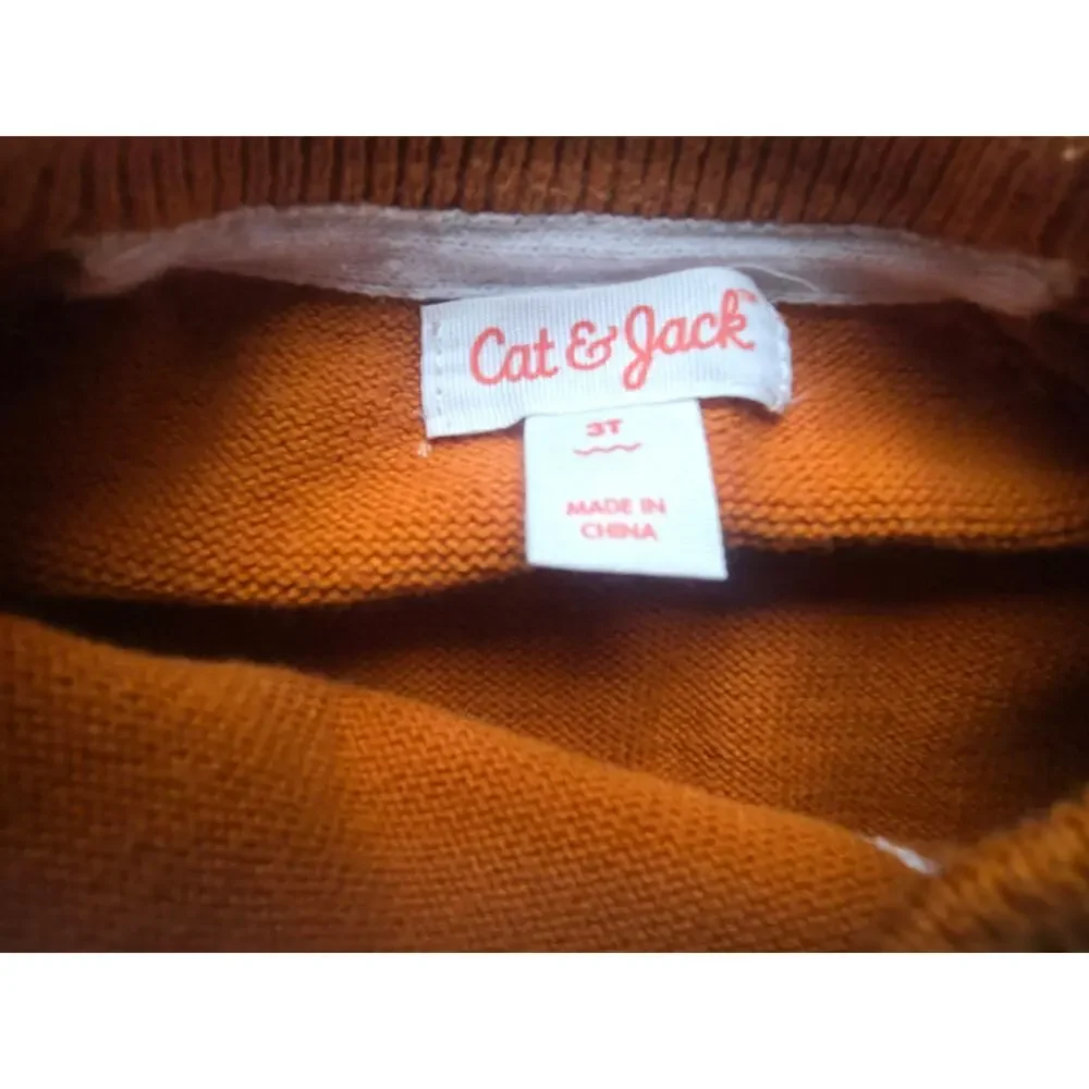 Cat & Jack Toddler 3T Boys Fox Face Textured Knit Sweater Pullover Burnt Orange